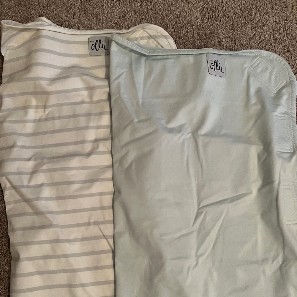 The Ollie World Swaddles Set of 2-light blue and grey/white striped